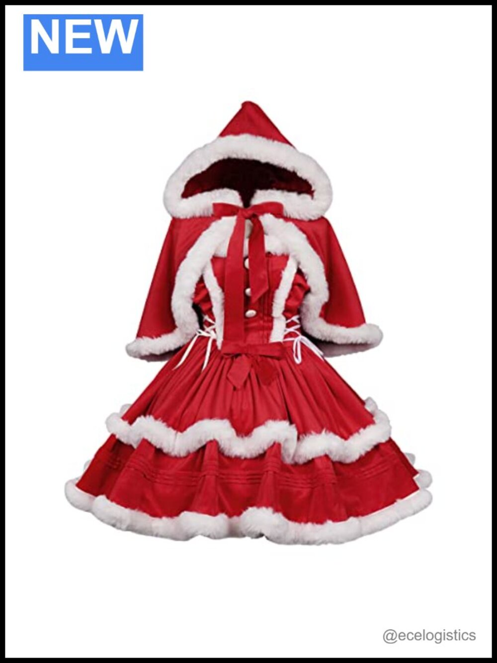 Women's Christmas Hooded Dress Cape set Velvet Novelty Costume